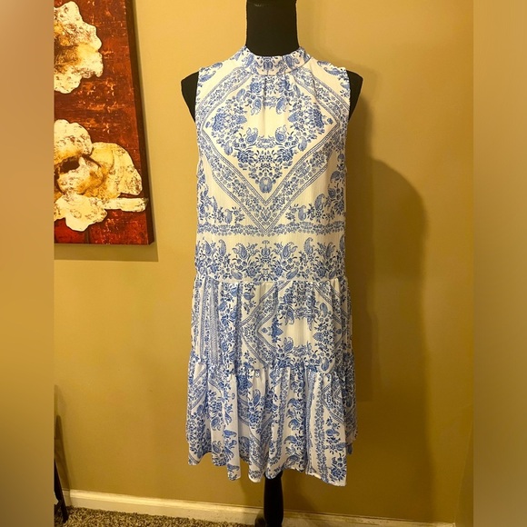 Calvin Klein Blue Willow Drop Waist High Neck Sleeveless Dress, size 8 - Picture 1 of 6